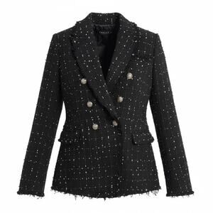 Lioness Tweed Wrap Blazer NWT Fringe Trim Tailored Jacket Small